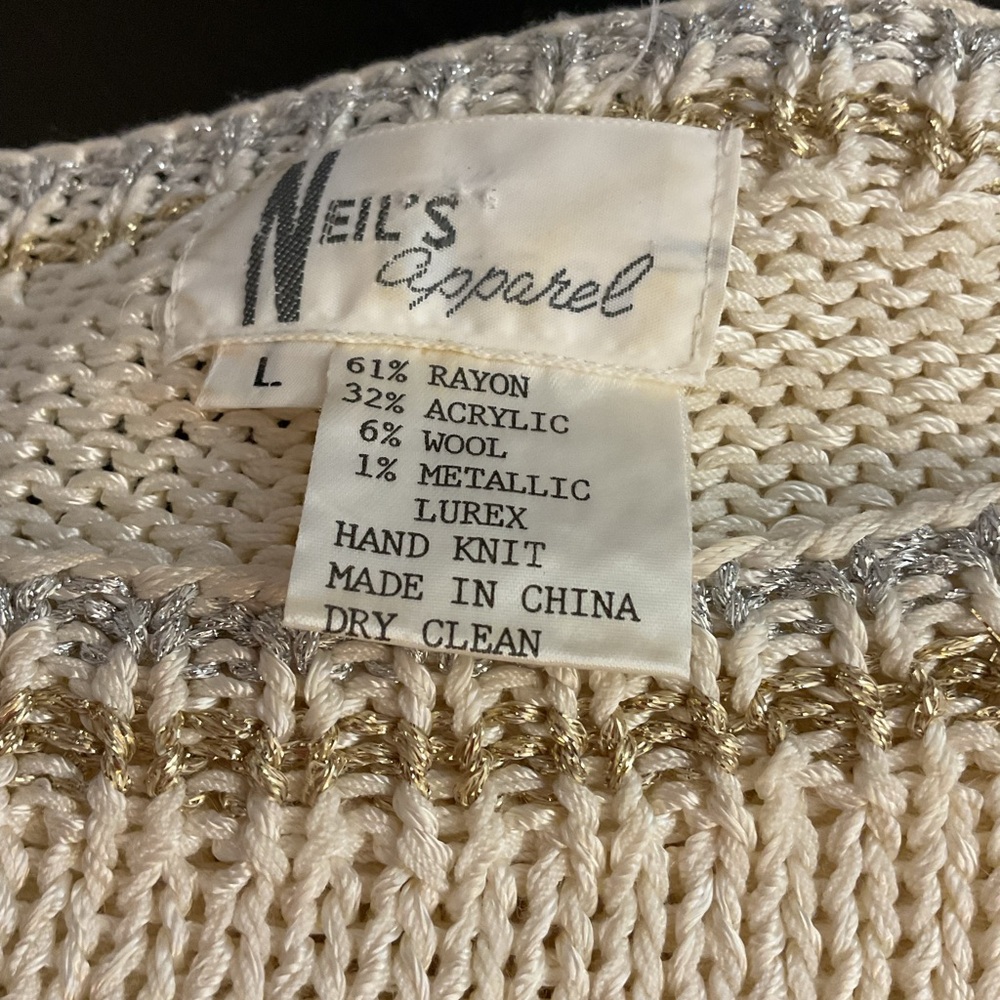 Vintage Neil's Apparel Cream Beaded Floral Sequin Sweater Large Tunic - Picture 7 of 7